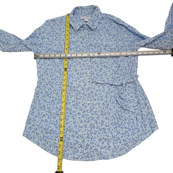 Liz Claiborne Womens Size M Blue Faux Wrap Button Up Blouse Micro Prairie Floral - Picture 4 of 9